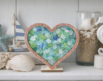Heart Sea Glass Shadow Box: Agates | Seashells | Shark teeth etc.