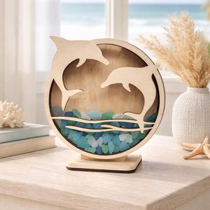 Dolphin Sea glass Shadow Box: Sea shells | Shark teeth