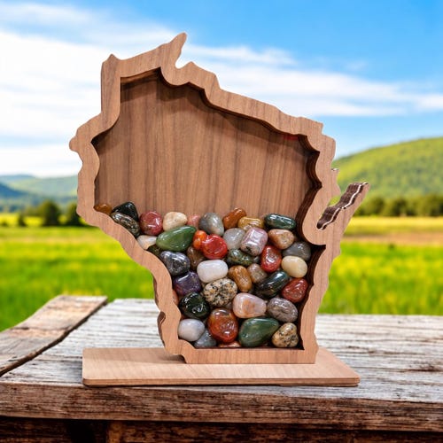 Wisconsin *Walnut Shadow Box: Lake Superior Agates | Beach Keepsake Display