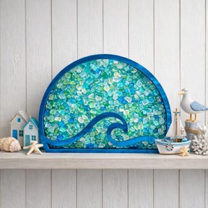 Mini Wave Shadow Box | Seashells, Shark Tooth | Sea Glass Display | Coastal Decor Display