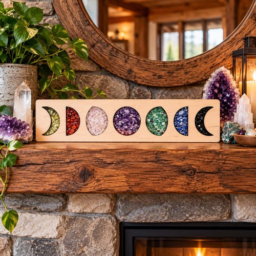Moon Phase Shadow Box 18" Crystal, Rock Display