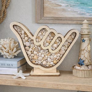 Shaka Shadow Box | Coastal Beach House Decor Display with Sea Glass, Shells