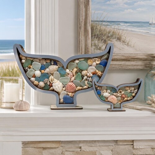 Whale Tail Sea glass Shadow Box *Fluke Coastal decor display