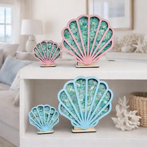 Seashell Shadow Box: Pink or Blue Shells | Beach Glass | Beach treasure Display
