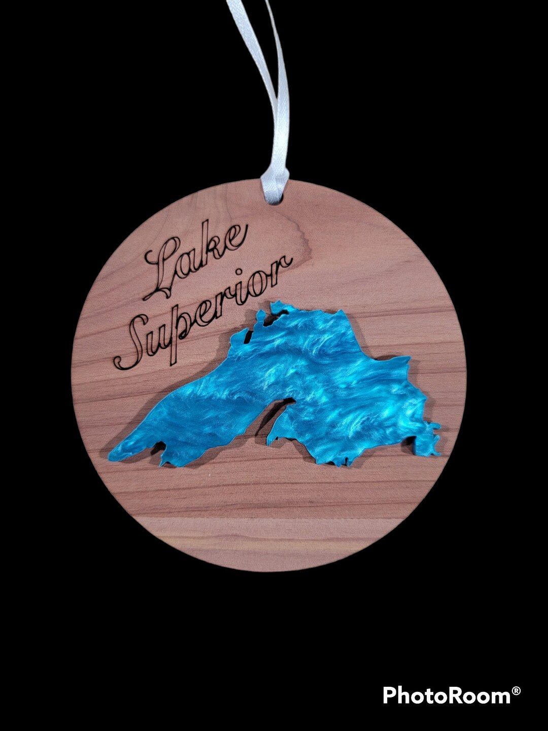Lake Superior Ornament Made With Cedar Ply and Beautiful Cast Acrylic