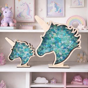 Unicorn Sea Glass Shadow Box: Rocks, Agates, Small shells, Crystals etc.