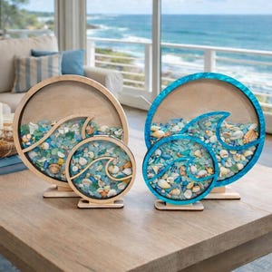 Wave Sea Glass Shadow Box | Beach Shell Display 2