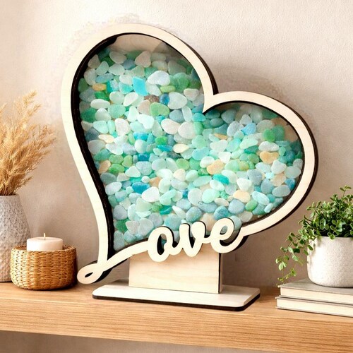 Heart *Love Sea glass Shadow box | Lake Superior Agates | Rock Display