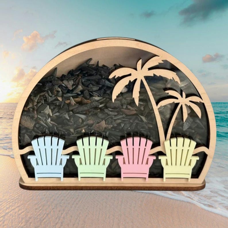 Beach Seashell Shadow Box: Sea Glass keeper | Shark teeth | Rock Storage display 1 afbeelding 8