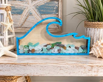 Big Wave Sea glass Shadow box | Shark Teeth | Beach Keepsake | Shell keeper 2