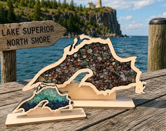 Caja expositora del lago Superior para ágatas/vidrios de playa. La original.