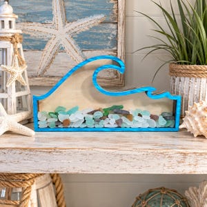 Big Wave Sea glass seashell Shadow box Coastal decor display