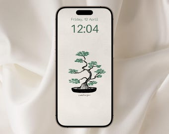 Fondo de pantalla de bonsái, fondo de pantalla de iPhone, ilustración