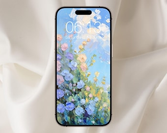 Fondo de pantalla de jardín floral impresionista para teléfono, fondo de pantalla de pintura al óleo, fondo de pantalla de iPhone, fondo de pantalla floral de primavera para teléfono, jardín de primavera, flores