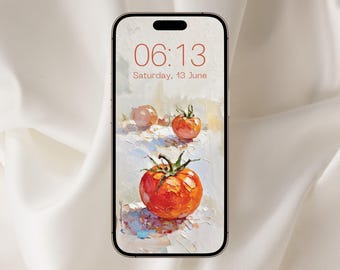 Fondo de pantalla de tomate impresionista para teléfono, pintura al óleo, fondo de pantalla para iPhone, primavera, verano, bodegones, tomates, impresionismo