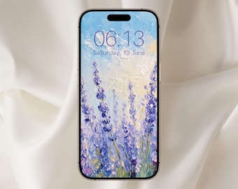 Fondo de pantalla de lavanda impresionista para teléfono, fondo de pantalla de pintura al óleo, fondo de pantalla de iPhone, fondo de pantalla floral de primavera para teléfono, jardín de primavera, flores