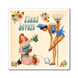 Plant Lovers 1940s 1950s Vintage Collage Retro Art Decor Magnet, lesbian, bisexual, lgbt pride
