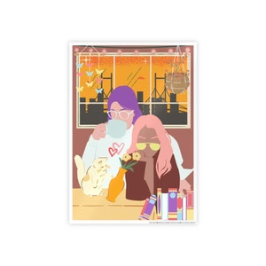 Wlw Cats, Books & the City Retro Art Gloss Poster, lesbian, bisexual, queer, lgbt pride