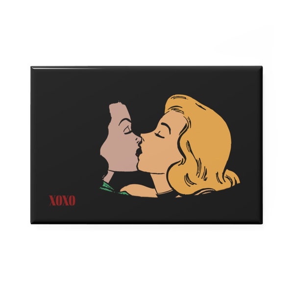 Comic Kiss Retro Art Decor Magnet, lesbian, bisexual, lgbt pride