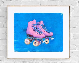 Pop Art Fine Art Print Roller Skates Painting Pop Wall Art Pink Roller Skate Roller Skate Gift by Eugenia Ciotola