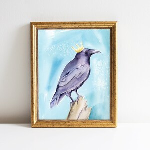 Raven Watercolor Print Bird Wall Art Crow Watercolor Giclee Print Raven Wall Art Print Black Bird Painting by Eugenia Ciotola image 1