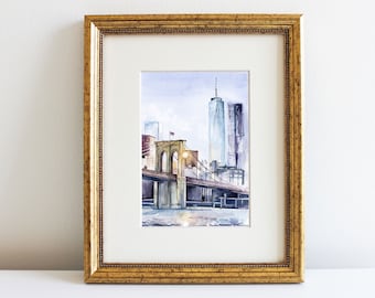 New York Print of Watercolor Painting Urban Landscape Watercolor Art Cityscape New York Wall Art