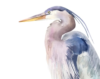 Heron Print Giclée Fine Art Print Watercolor Bird Art Heron Home Decor Coastal Art by Eugenia Ciotola