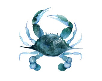 Crab Print Beach House Art Giclée Blue Crab Art Watercolor Art Crab Wall Art Coastal Artwork by Eugenia Ciotola