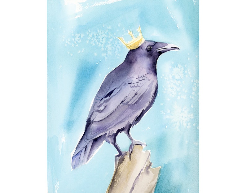 Raven Watercolor Print Bird Wall Art Crow Watercolor Giclee Print Raven Wall Art Print Black Bird Painting by Eugenia Ciotola image 2