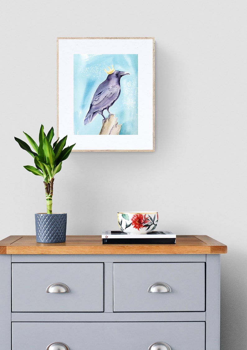 Raven Watercolor Print Bird Wall Art Crow Watercolor Giclee Print Raven Wall Art Print Black Bird Painting by Eugenia Ciotola image 4