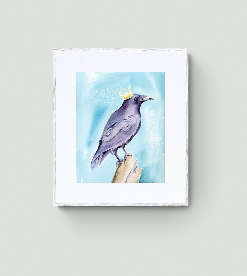 Raven Watercolor Print Bird Wall Art Crow Watercolor Giclee Print Raven Wall Art Print Black Bird Painting by Eugenia Ciotola image 3