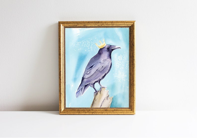 Raven Watercolor Print Bird Wall Art Crow Watercolor Giclee Print Raven Wall Art Print Black Bird Painting by Eugenia Ciotola image 1