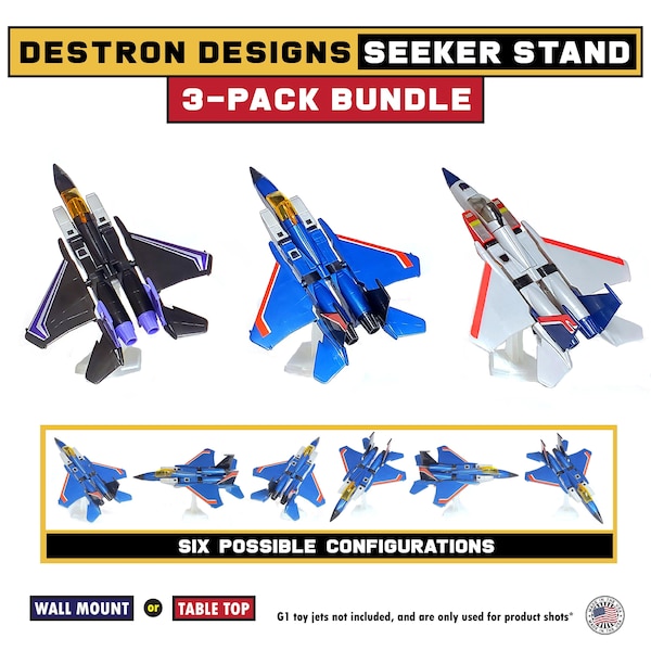 3-Pack Bundle of Display Stands for G1 Seeker Jets (Starscream, Thundercracker, & Skywarp)