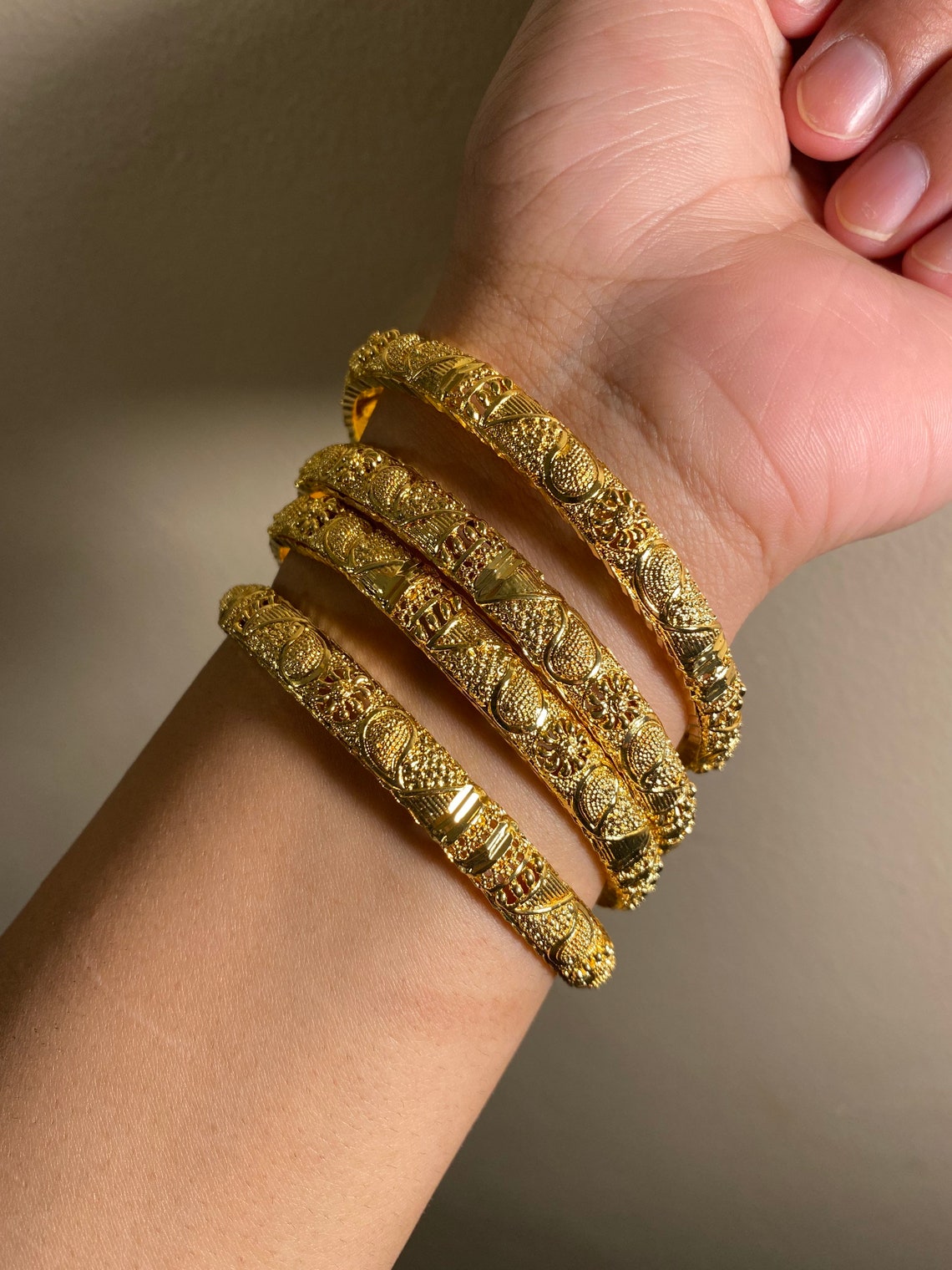 Gold plated set of 4 bangles / Pakistani wedding : Pakistani  Etsy