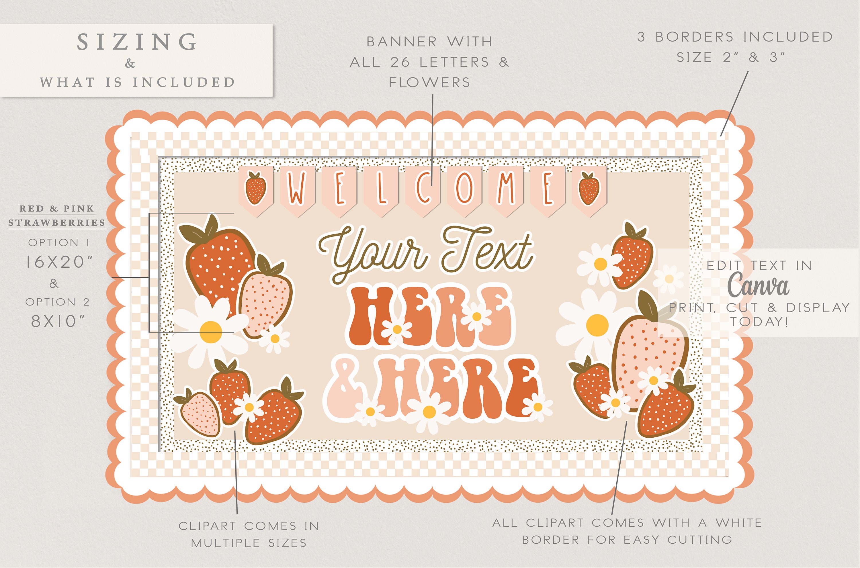 Whaline 66ft Strawberry Fruit Bulletin Board Border – Self-Adhesive Daisy Trim Sticker Roll For Classroom & Party Decor