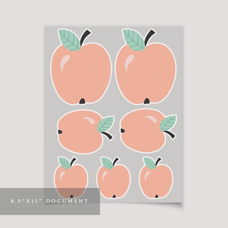 Peut inclure: Feuille imprimable avec six illustrations de pommes roses avec des feuilles vertes. La feuille est &eacute;tiquet&eacute;e "8.5" x 11" DOCUMENT".