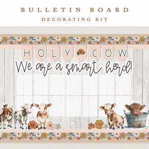 Prikbordset boerderijdieren, boerderijdecor | Prikbord koeien | Modern klaslokaaldecoratie | Hooglandkoe