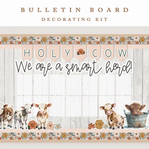 Farm Animals  Bulletin Board Kit, Farm Decor | Cows Bulletin Board | Modern Classroom Decor | Highland Cow