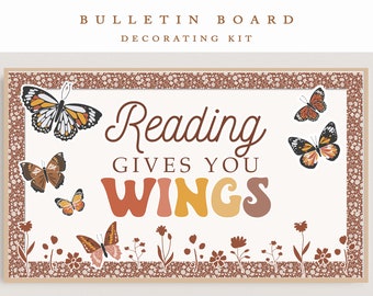 Vlinder Bulletin Board Kit, Retro Klas Decor | Klaslokaal met wilde bloemen | Boho-vlinders