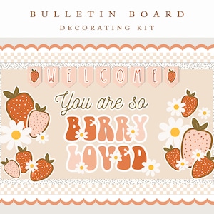 Strawberry Bulletin Board Kit, Fruity Decor | Fruit Bulletin Board | Modern Classroom Decor | Strawberry | Pink