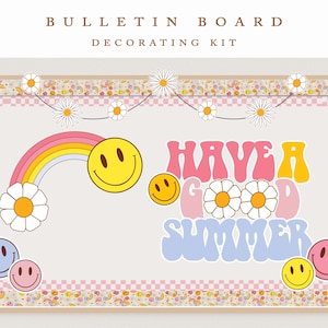 Boho Bulletin Board Kit, Retro Classroom Decor | Groovy Classroom | Smiley Rainbow