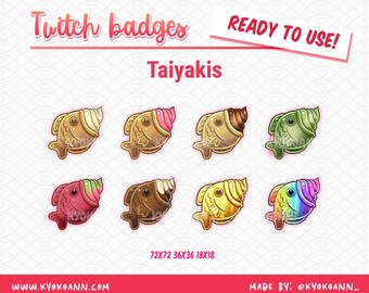 Taiyaki Twitch bagdes | Subs | Bits | Stream | Kawaii | Emotes | Food | Aesthetic