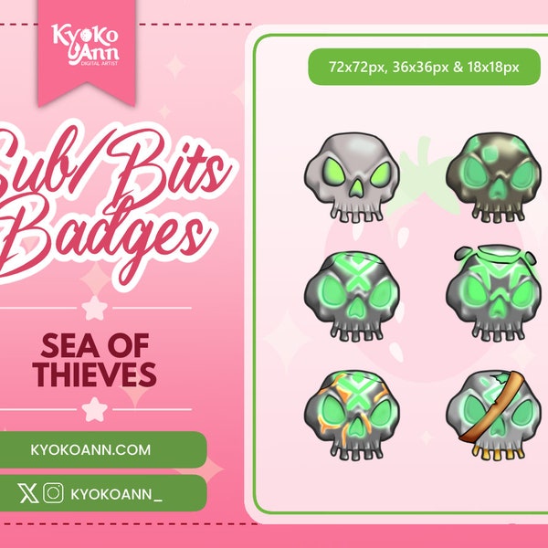 SEA OF THIEVES Twitch bagdes | Subs | Bits | Stream | Kawaii | Videogame | Emotes | Pirates | Skulls | Aesthetic