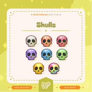 Skulls Twitch bagdes | Subs | Bits | Stream | Kawaii | Spooky | Emotes | Anime | Aesthetic