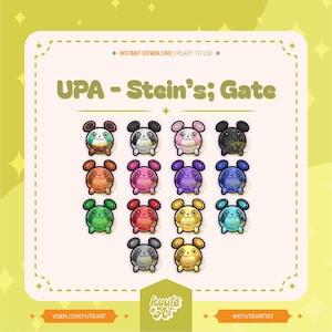 Steins; Gate UPA Twitch bagdes | Subs | Bits | Stream | Kawaii | Emotes | Videogames | Mascot | Anime | Aesthetic