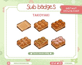Takoyaki Twitch bagdes | Subs | Bits | Stream | Kawaii | Emotes | Octopus | Food | Japan | Aesthetic