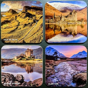 Scotland Photo Coasters (Set of 4) - Scotland Landscape Photo Coasters Unique Gift Outlander - Free UK Delivery