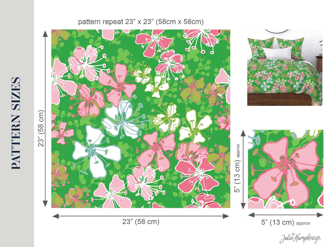 Floral duvet cover in green and pink contemporary floral Etsy