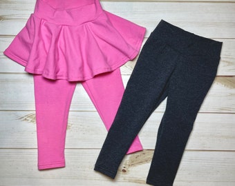 Toddler Skirted Leggings: Solid Color Cotton Spandex Baby Wear