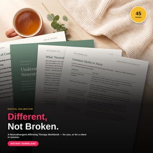 Neurodivergent Therapy Workbook, ADHD Autism AuDHD Self Care & Executive Function, Affirming Printable Worksheets for Adults and Therapists